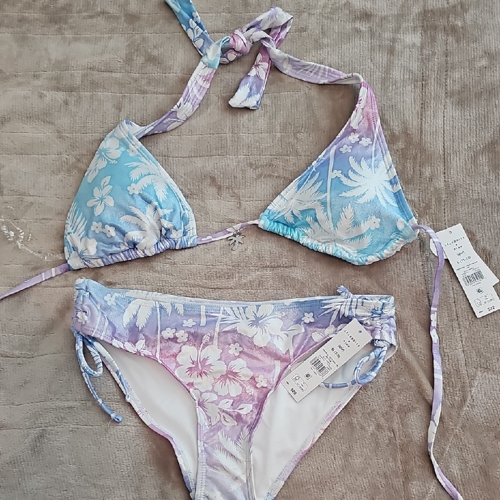 Celebrity Pink Blue and Purple Floral Bikini